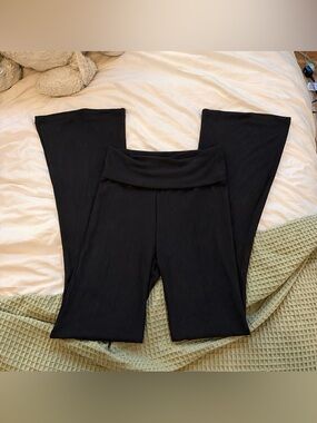 Skims Ribbed Fold Over Lounge Pants Black Size M